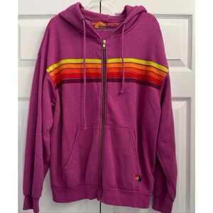 💜 Aviator Nation Rainbow Stripe Zip Hoodie – Rare Purple Colorway – NWOT – Size